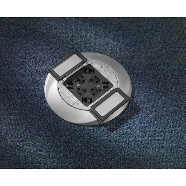 Hubbell Wiring Device-Kellems Floor Sub-Plate, 4 Gangs, Round, Aluminum - S1SP4X4