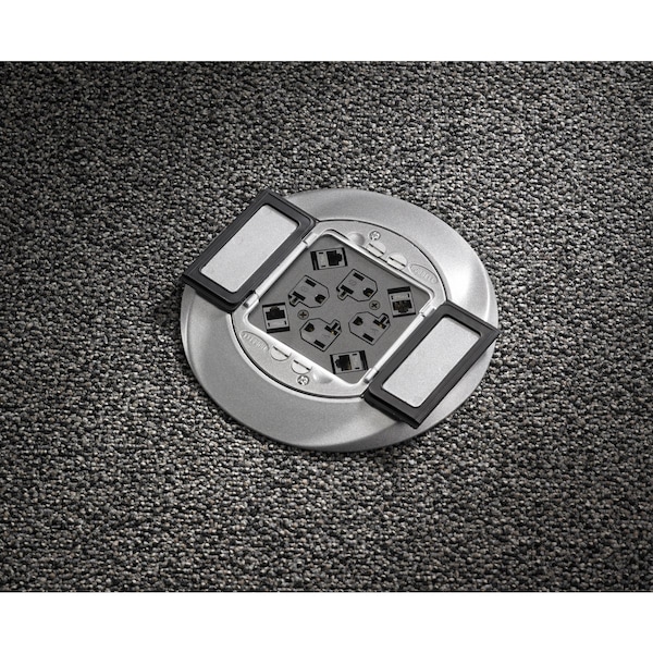 Hubbell Wiring Device-Kellems Floor Sub-Plate, 4 Gangs, Round, Aluminum - S1SP4X4