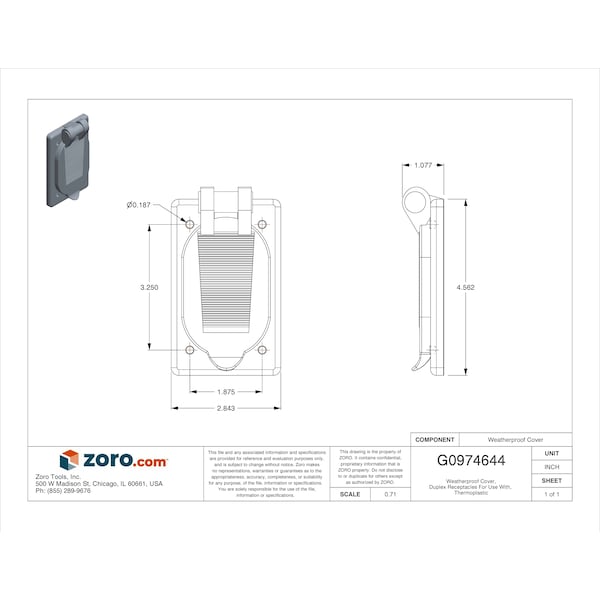 Hubbell Wiring Device-Kellems 1 Gang -Gang Vertical Weatherproof Cover, , Thermoplastic - HBL5221