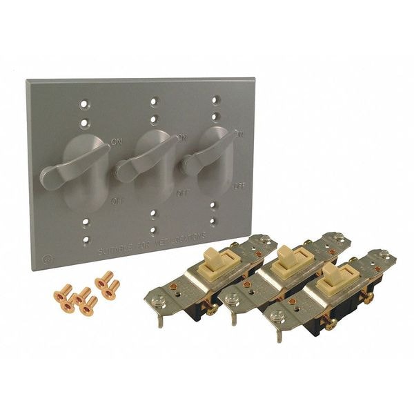 Bell Outdoor Electrical Box Cover, Outlet Box Type, 3 Gangs, Aluminum, Toggle Switch Cover - 5126-0
