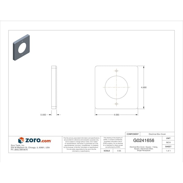 Hubbell Wiring Device-Kellems Electrical Box Cover, Square Box Type, 1 Gang, Galvanized Steel, Single Receptacle Cover - HBL50SC