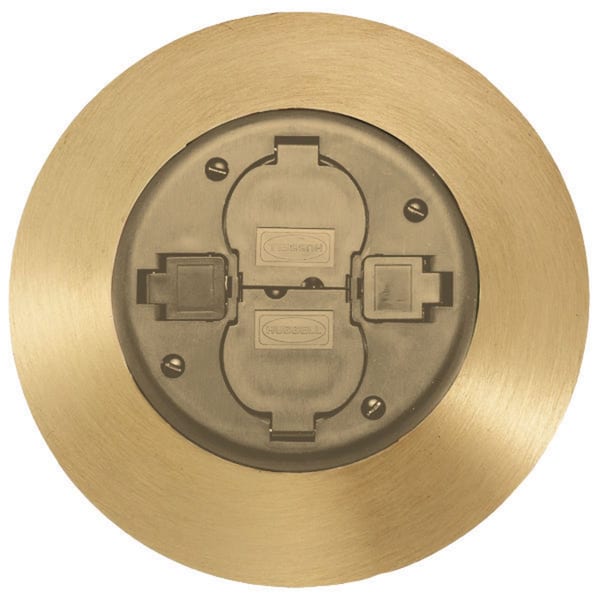 Hubbell Wiring Device-Kellems Electrical Box Cover, Round, Brass, Furniture Feed Cover - PT2X2SFBRS