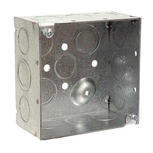 Raco Electrical Box, Square, 2 Gangs, Galvanized Zinc, 2-1/8 in D, 4 in W, 4 in L, 30.3 cu in Capacity - 232