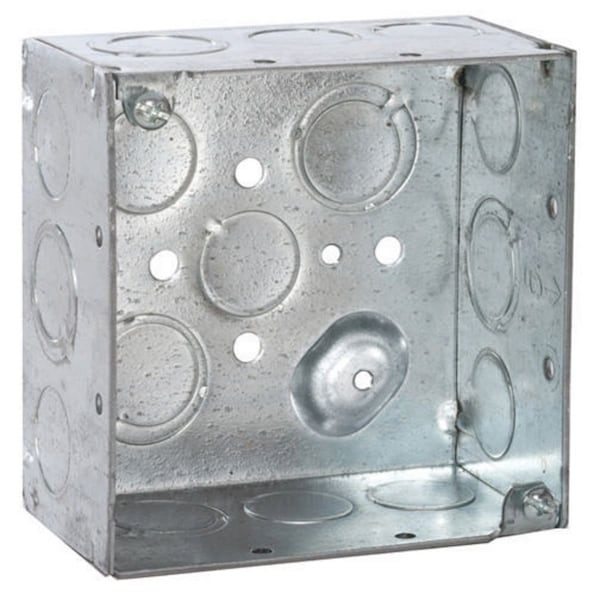 Raco Electrical Box, Square, 2 Gangs, Galvanized Zinc, 2-1/8 in D, 4 in W, 4 in L, 30.3 cu in Capacity - 232