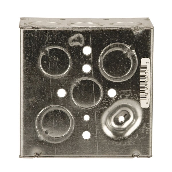Raco Electrical Box, Square, 2 Gangs, Galvanized Zinc, 2-1/8 in D, 4 in W, 4 in L, 30.3 cu in Capacity - 232
