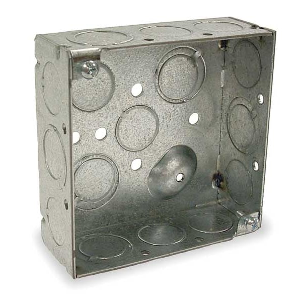 Raco Electrical Box, Square, 2 Gangs, Galvanized Zinc, 1-1/2 in D, 4 in W, 4 in L, 21 cu in Capacity - 189