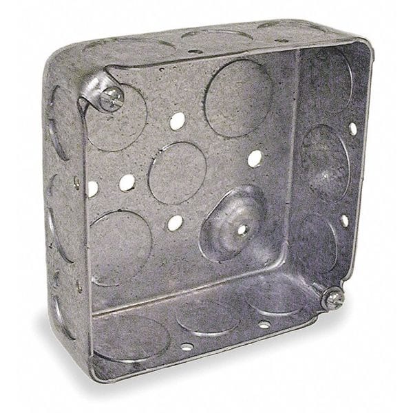 Raco Electrical Box, Square, 2 Gangs, Galvanized Zinc, 1-1/2 in D, 4 in W, 4 in L, 21 cu in Capacity - 192