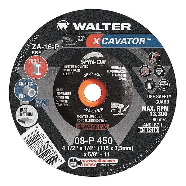 Walter Surface Technologies Rueda de rectificado de centro deprimido, Tipo 27, 0.25 pulgadas de grosor, Alúmina de circonio - 08P455