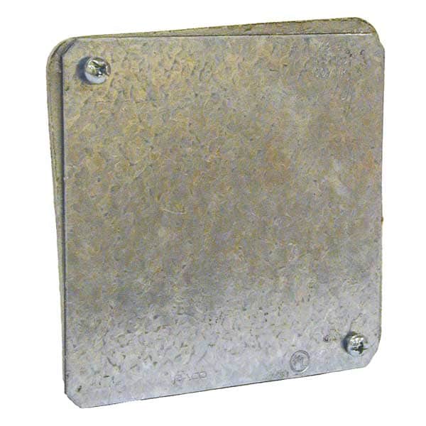 Raco Electrical Box Cover, Square Box Type, 1 Gang, Galvanized Steel, Blank Cover - 762