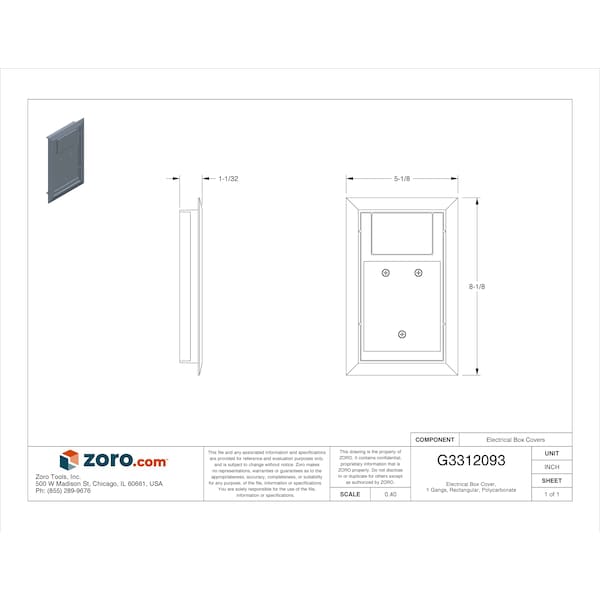Steel City Electrical Box Cover, 1 Gang, Rectangular, Polycarbonate - 664-CST-SW-GRY