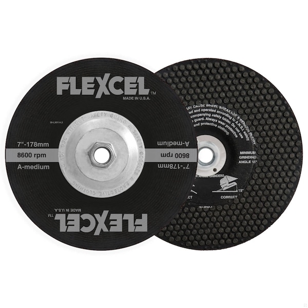 Rueda semirrígida de centro deprimido Flexovit Flexcel, 7 pulgadas de diámetro x 1/8 pulgadas de grosor, grano A60, abrasivo de óxido de aluminio - S7900H