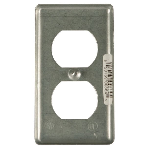 Raco Electrical Box Cover, Rectangle Box Type, 1 Gang, Galvanized Zinc, Duplex Receptacle Cover - 864