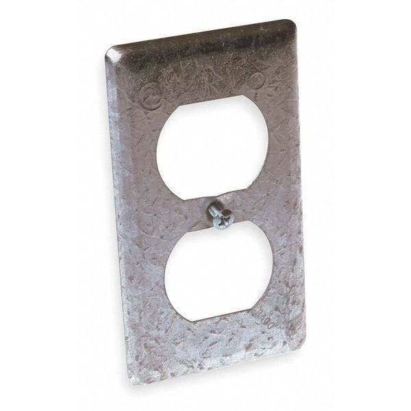 Raco Electrical Box Cover, Rectangle Box Type, 1 Gang, Galvanized Zinc, Duplex Receptacle Cover - 864
