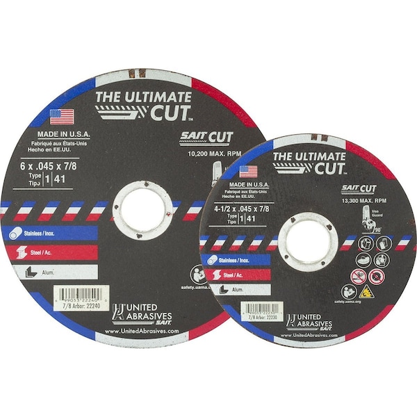United Abrasives - Sait Disco de corte Ultimate Cut Tipo 1 4-1/2" x .045" x 7/8" Mezclado - 22230