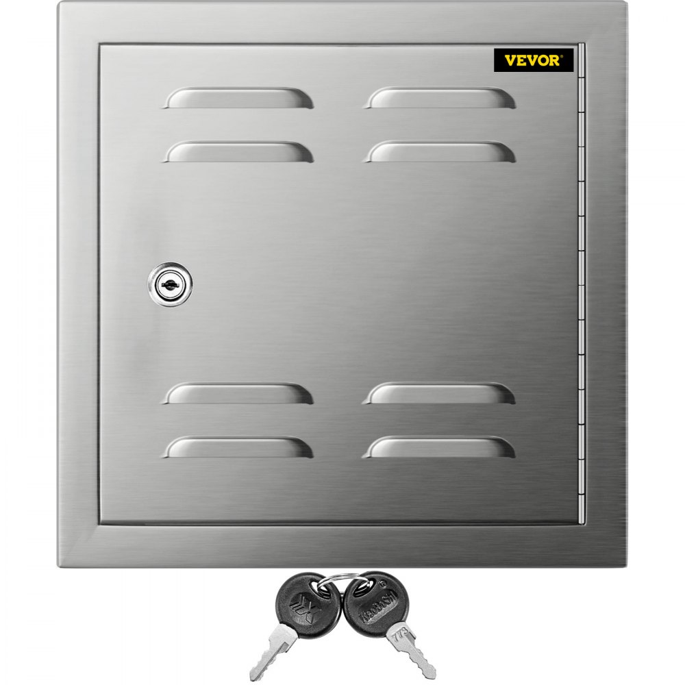 VEVOR Vented Access Door 12x12in Single Access Door with Vents, 304 Stainless Steel Outdoor Cooking Doors, Flush Mount Vented Utility Door with Lock, Beveled Frame Access for BBQ Island Grill Kitchen - BXGCGM30412W12H01V0