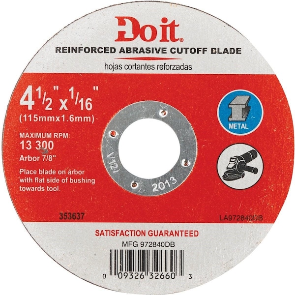 Disco de corte de metal All-Source Tipo 1 de 4-1/2 pulgadas x 1/16 pulgadas x 7/8 pulgadas - 972840DB.