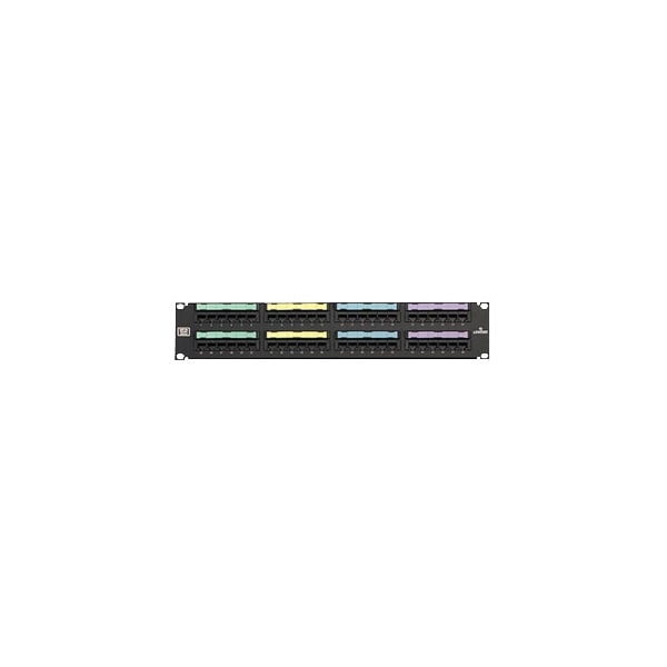 Leviton 48-Port Panel 110-Mod 8W8P, T568A/B Cat5E Gigamax, Black 2U - 5G596-U48