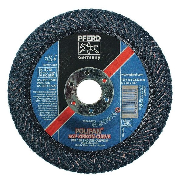 Disco de láminas POLIFAN® 7" x 7/8" A.H. - Z SGP CURVE STEELOX, Zirconia, 40 Grit, Gran Radio - 67351
