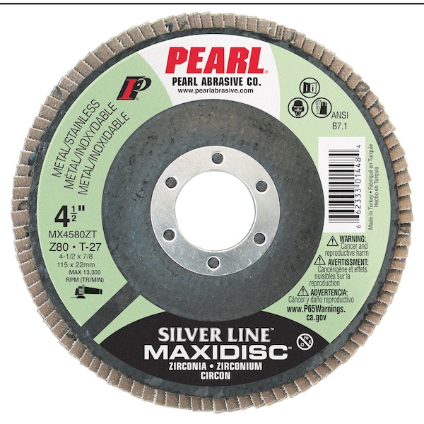 Disco de aletas Pearl Silver Line Zirconia Maxidisc de 4-1/2 X 7/8 Z80 T-27 - MX4580ZT