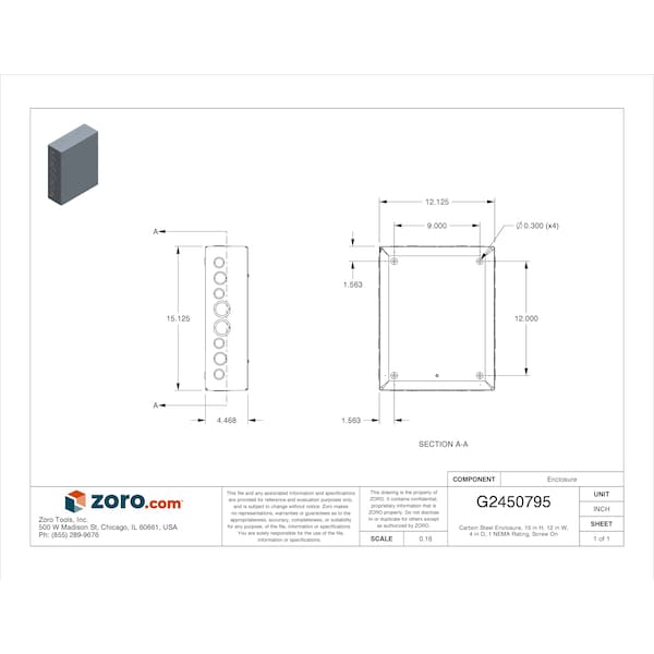 Wiegmann Captive Screws Electrical Enclosures, 15 in H, 4 in D, 12 in W, 1, Steel - SC121504