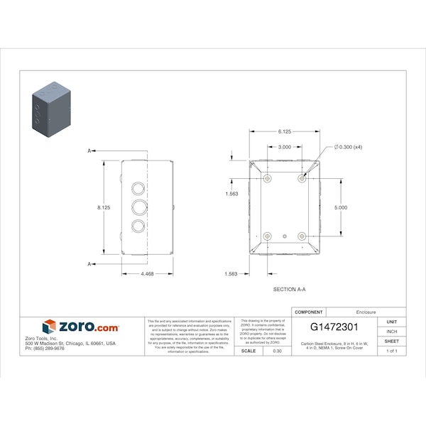Wiegmann Captive Screws Electrical Enclosures, 8 in H, 4 in D, 6 in W, 1, Steel - SC060804