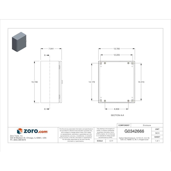 Rittal 1/4 Turn Latch Electrical Enclosures, 15.70 in H, 7.90 in D, 14 in W, 4, Steel - JB161408HC