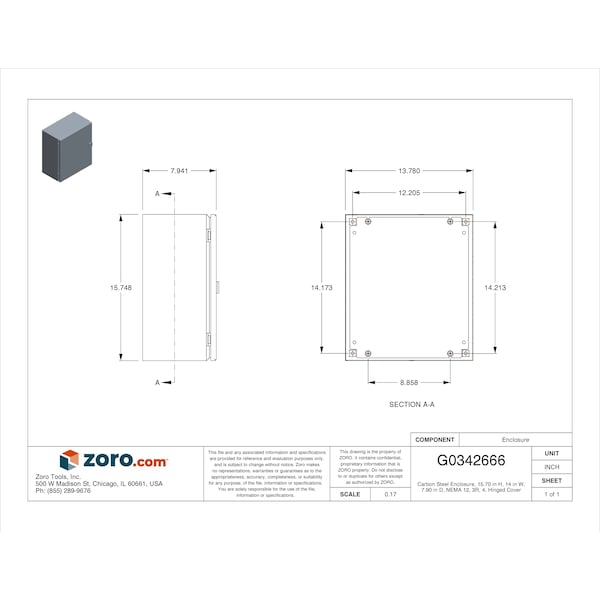 Rittal 1/4 Turn Latch Electrical Enclosures, 15.70 in H, 7.90 in D, 14 in W, 4, Steel - JB161408HC