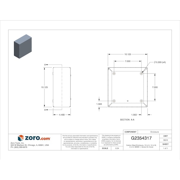 Wiegmann Captive Screws Electrical Enclosures, 10 in H, 4 in D, 10 in W, 1, Steel - SC101004NK