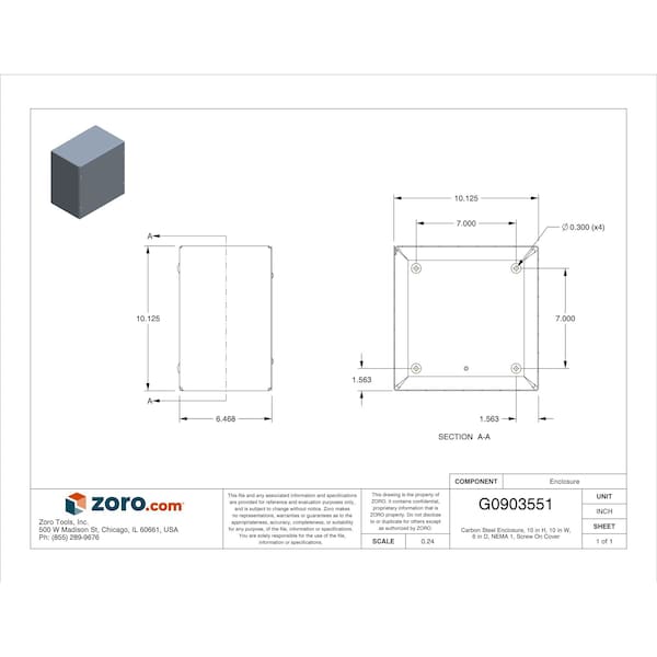 Wiegmann Captive Screws Electrical Enclosures, 10 in H, 6 in D, 10 in W, 1, Steel - SC101006NK