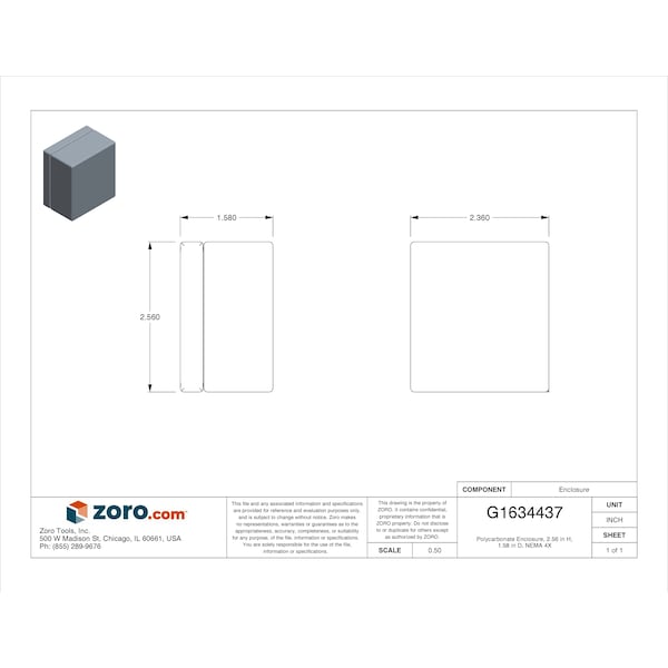 Box Enclosures Electrical Enclosures, 1.6 in H, 2-1/2 in D, 2-1/2 in W, 4, Polycarbonate - BEN-10P