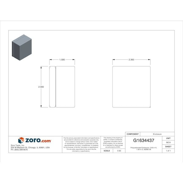 Box Enclosures Electrical Enclosures, 1.6 in H, 2-1/2 in D, 2-1/2 in W, 4, Polycarbonate - BEN-10P