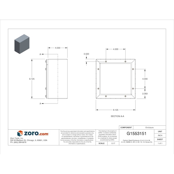 Wiegmann Screws Electrical Enclosures, 8 in H, 4 in D, 8 in W, 4, Steel - WA080804GSC