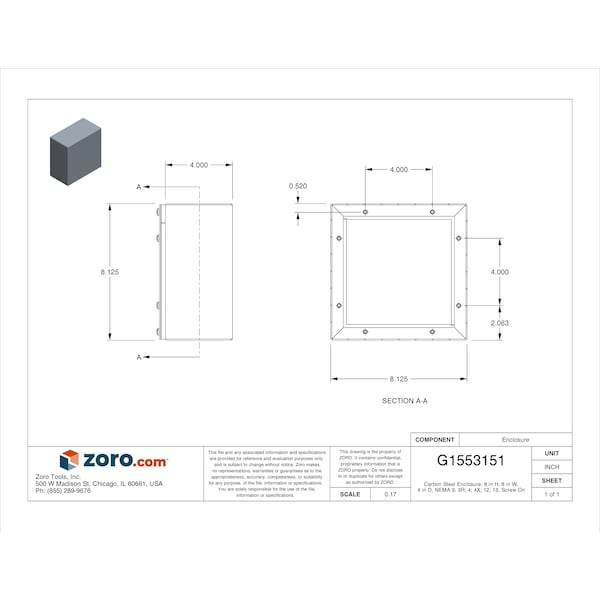 Wiegmann Screws Electrical Enclosures, 8 in H, 4 in D, 8 in W, 4, Steel - WA080804GSC