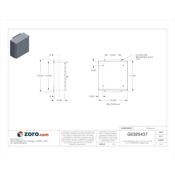 Wiegmann Padlockable Hasp Electrical Enclosures, 16 in H, 6 in D, 16 in W, 3R, Steel - RHC161606