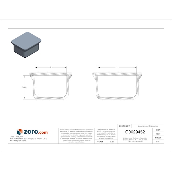 Quazite Underground Enclosure Assembly, 6-3/4 in Overall Ht, 11 in Overall Lg, 15,000 lb Load Capacity - PC0608Z80017