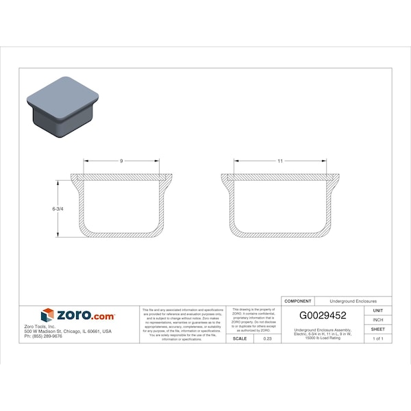 Quazite Underground Enclosure Assembly, 6-3/4 in Overall Ht, 11 in Overall Lg, 15,000 lb Load Capacity - PC0608Z80017