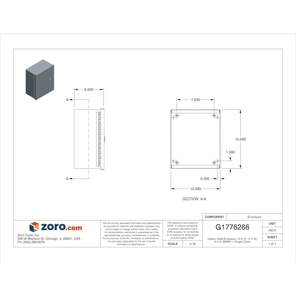 Wiegmann 1/4 Turn Latch Electrical Enclosures, 12 in H, 6 in D, 10 in W, 1, Steel - N1C101206