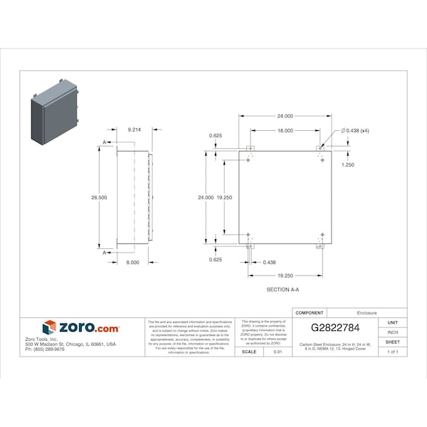 Wiegmann Padlockable Hasp Electrical Enclosures, 24 in H, 8 in D, 24 in W, 12, 13, Steel - N12242408