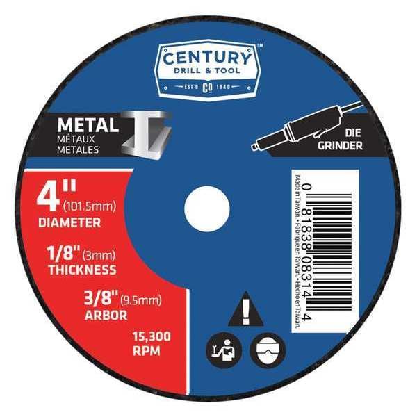 Rueda de corte de metal Century Drill & Tool, 4x1/8 pulgadas, Tipo 1A, Tamaño del agujero del eje: 3/8" - 08314