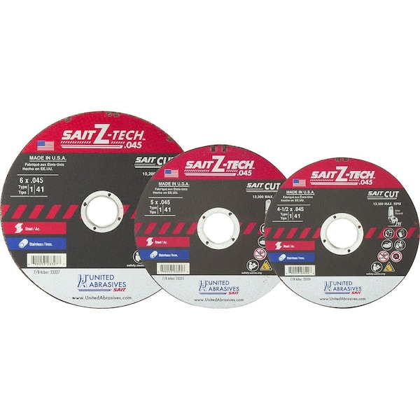 United Abrasives/Sait Rueda de corte tipo 1 Z-TECH de United Abrasives - Sait 5" x .045" x 7/8" Zirconio - 23325