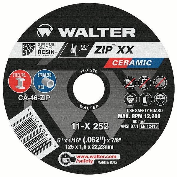 Walter Surface Technologies Rueda de corte Zip xx de 5'' x 1/16'' x 7/8'' T1 - 11X252