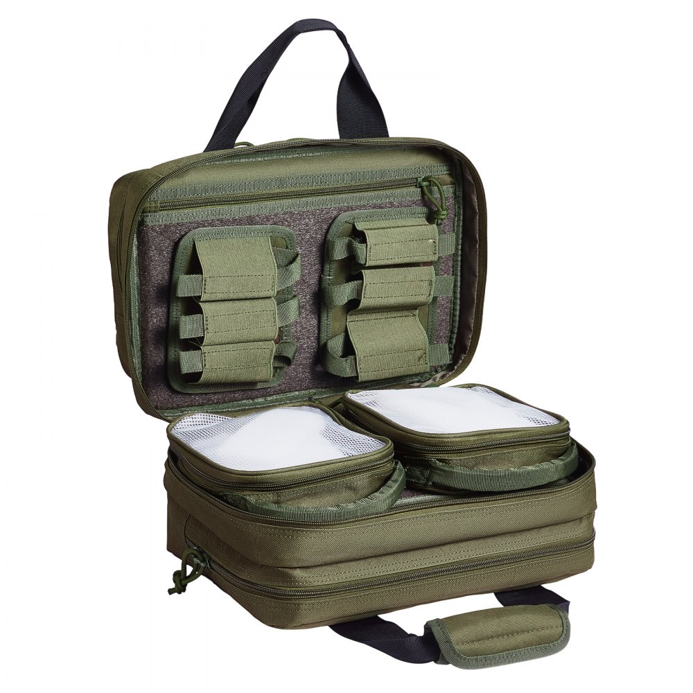 VEVOR Range Bag for 2 Pistols Tactical Gun Bag 2 Built-in Pistol Bags Green，Range Bag for Handguns Gun Case Bag with Lockable Zipper for Shooting Range Outdoor Hunting - SQBLS332023CK4MQXV0