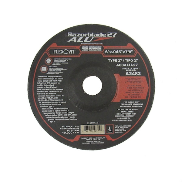Flexovit Razorblade 27 HD Tipo 27 Rueda de corte de centro deprimido, 6 pulgadas de diámetro x 0.045 pulgadas de grosor, 7 - A2482