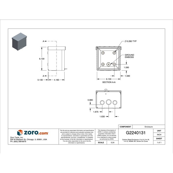 Wiegmann Padlockable Hasp Electrical Enclosures, 6 in H, 4 in D, 6 in W, 3R, Steel - RSC060604