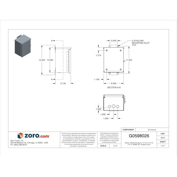 Wiegmann Padlockable Hasp Electrical Enclosures, 10 in H, 6 in D, 8 in W, 3R, Steel - RHC081006