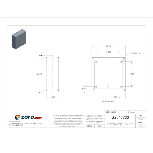 Wiegmann Captive Screws Electrical Enclosures, 12 in H, 4 in D, 12 in W, 1, Steel - SC121204NK