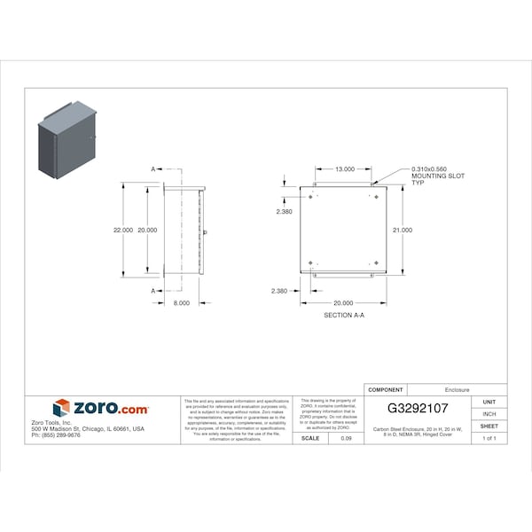 Wiegmann Padlockable Hasp Electrical Enclosures, 20 in H, 8 in D, 20 in W, 3R, Steel - RHC202008