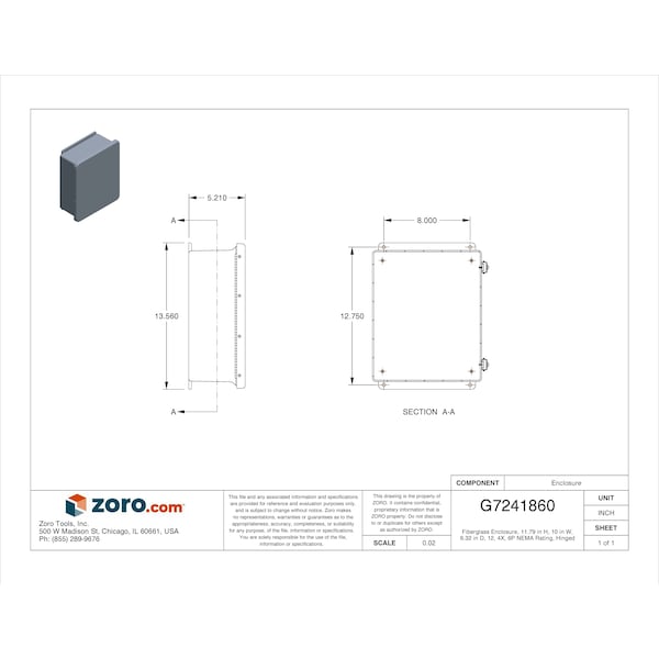 Wiegmann Padlockable Hasp Electrical Enclosures, 11.79 in H, 6.32 in D, 10 in W, 1, 12, 3R, 4X, 6P - HW-WHJ121005CHQR