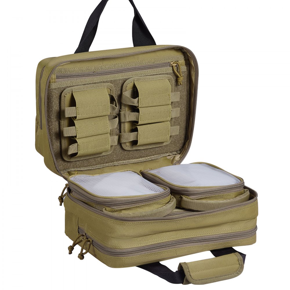 VEVOR Range Bag for 2 Pistols Tactical Gun Bag 2 Built-in Pistol Bags Brown，Range Bag for Handguns Gun Case Bag with Lockable Zipper for Shooting Range Outdoor Hunting - SQBLS472330C0G9X0V0