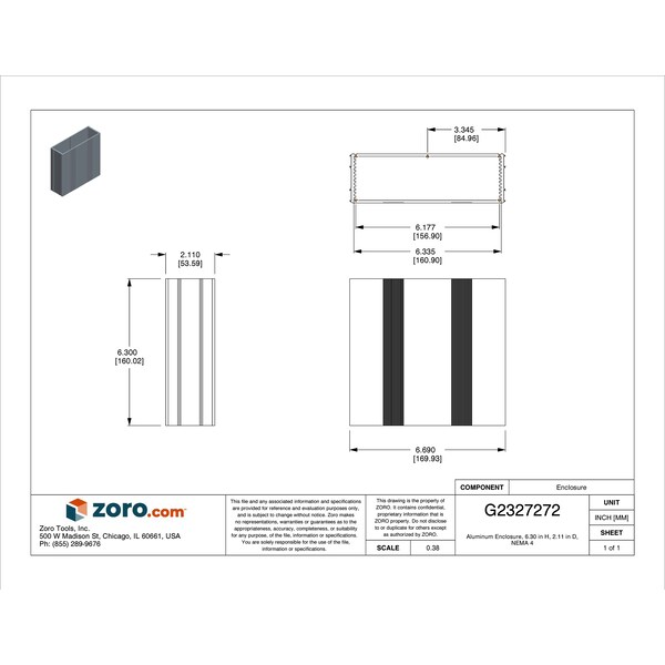 Box Enclosures Screws Electrical Enclosures, 6.30 in H, 2.11 in D, 6.69 in W, 4, Aluminum - B4-160SI